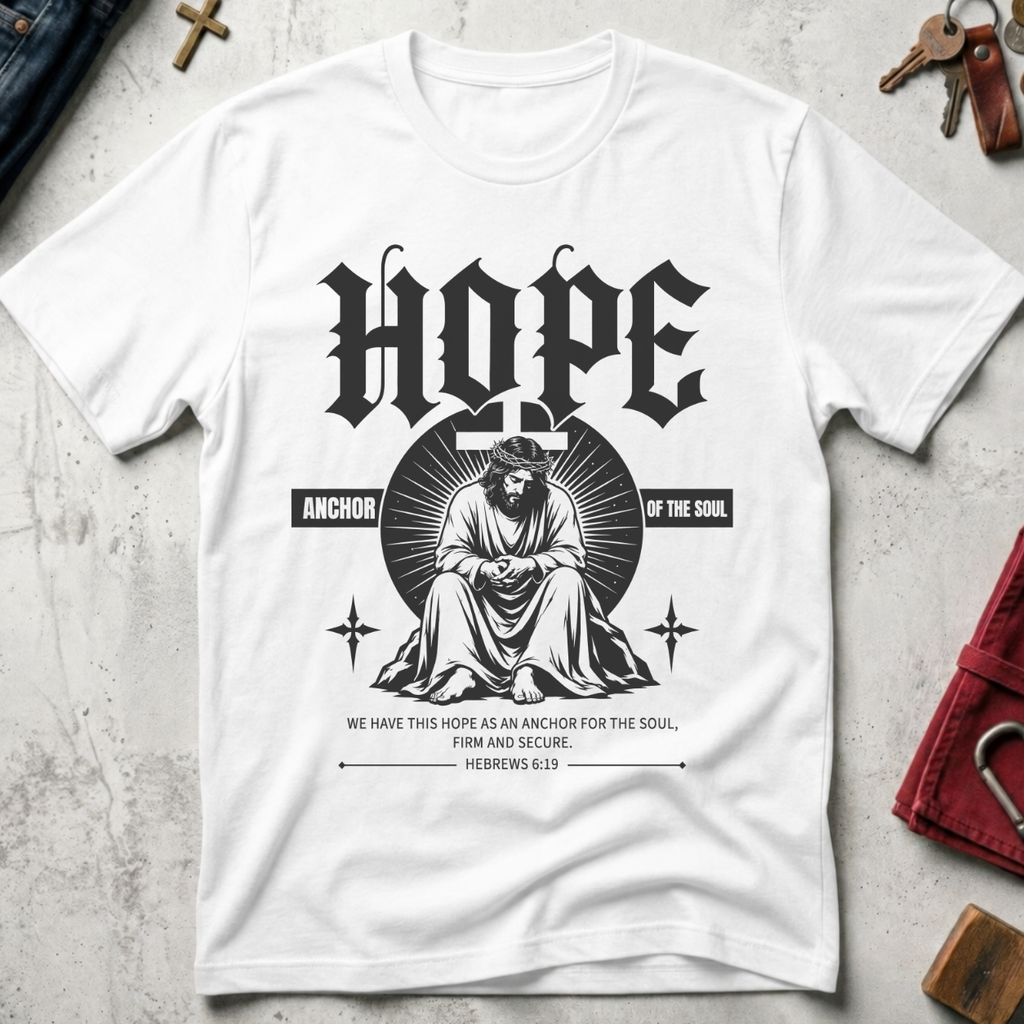 Hope Anchor of the Soul gothic Jesus Christian T-shirt in White