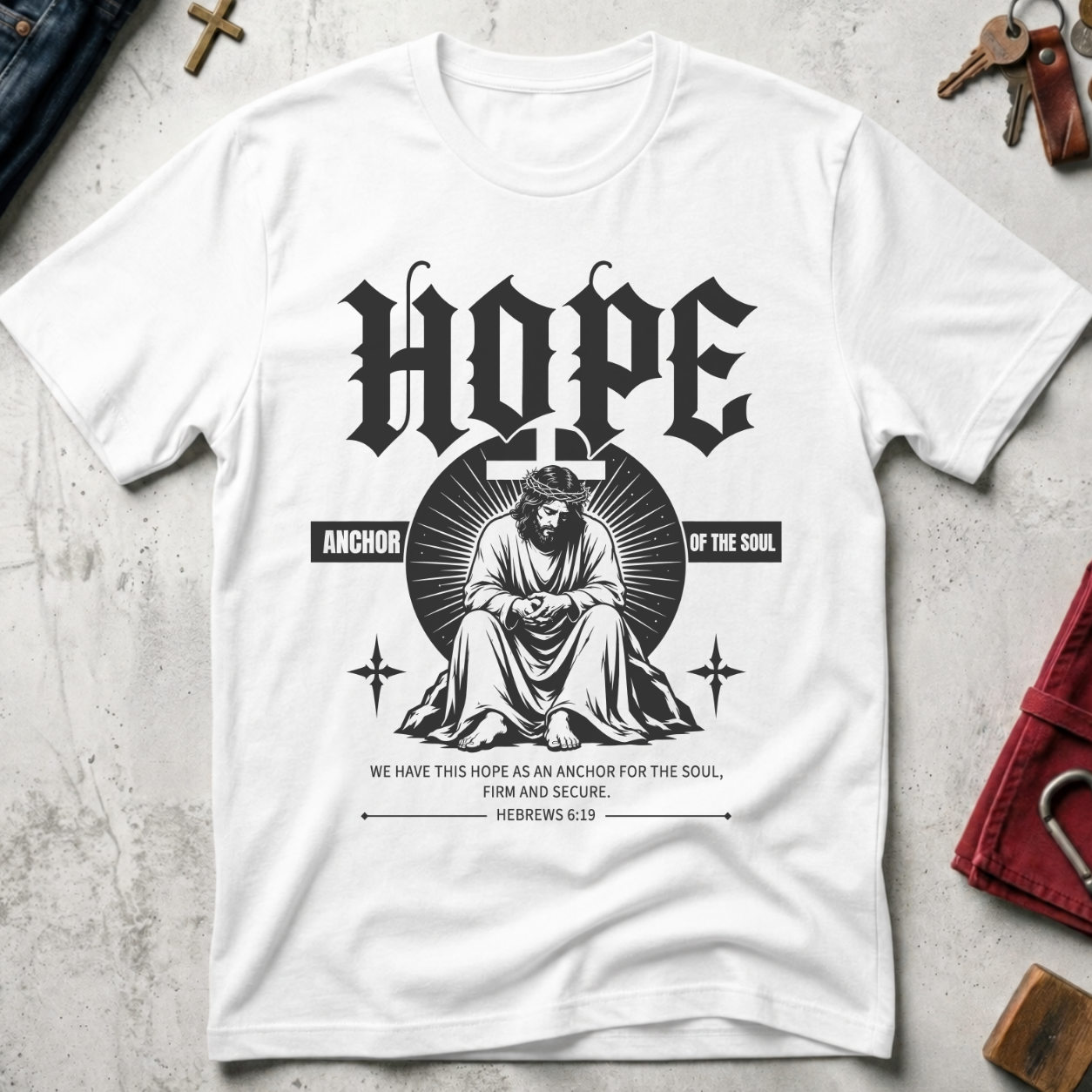 Hope Anchor of the Soul gothic Jesus Christian T-shirt in White