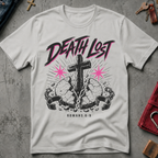 Death Lost Romans 6:9 Christian T-shirt in Ice Grey
