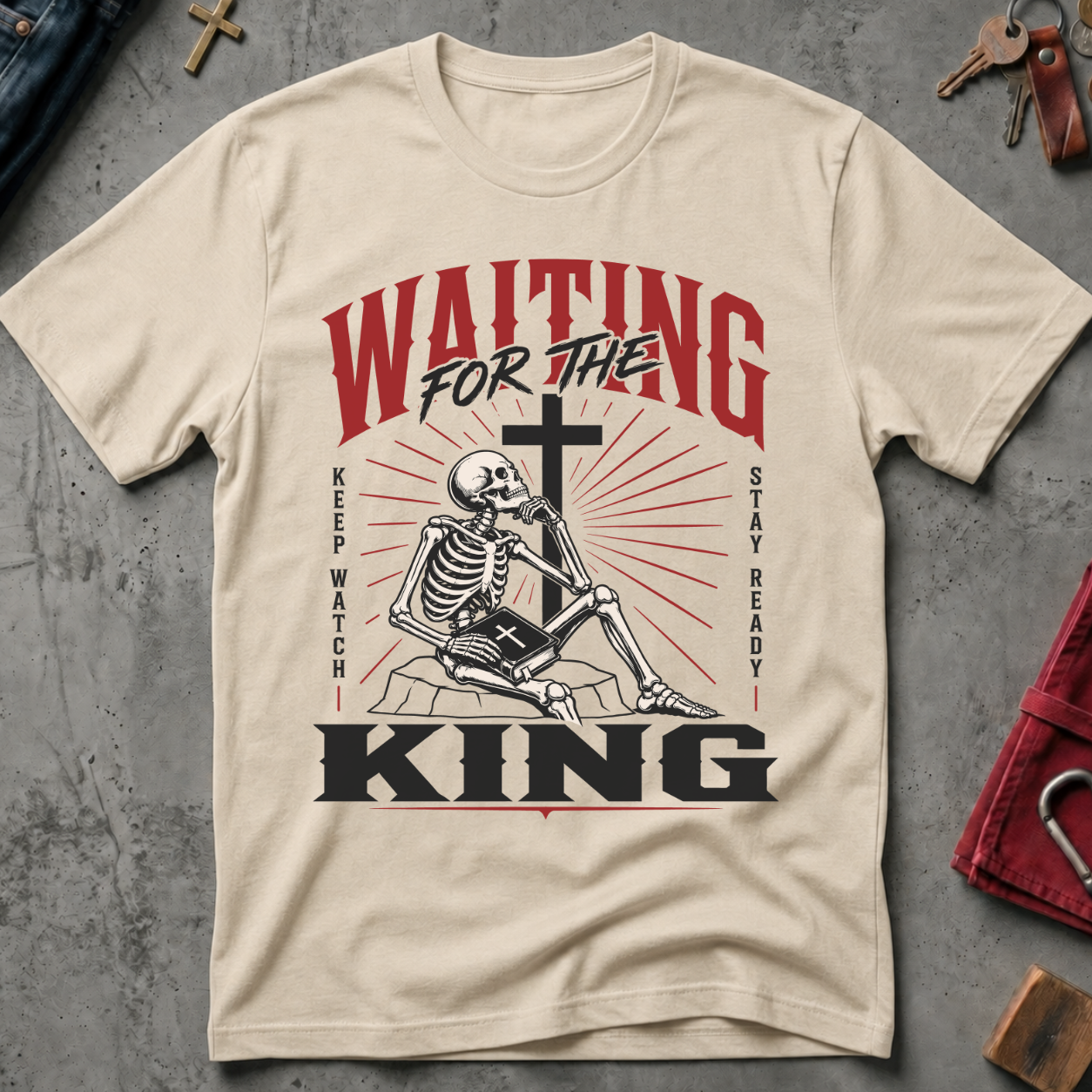 Waiting for the King Christian T-shirt in Sand