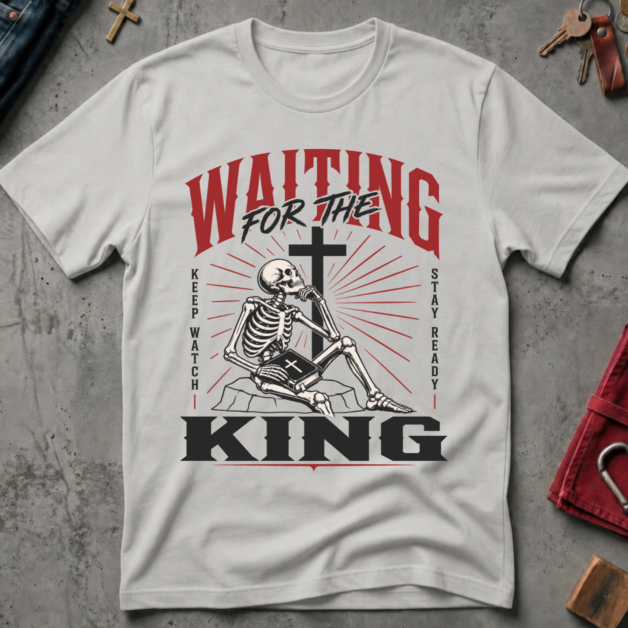 Waiting for the King Christian T-shirt in Ice Grey