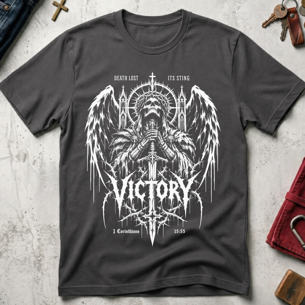 Death Lost Its Sting Christian T-shirt in Charcoal
