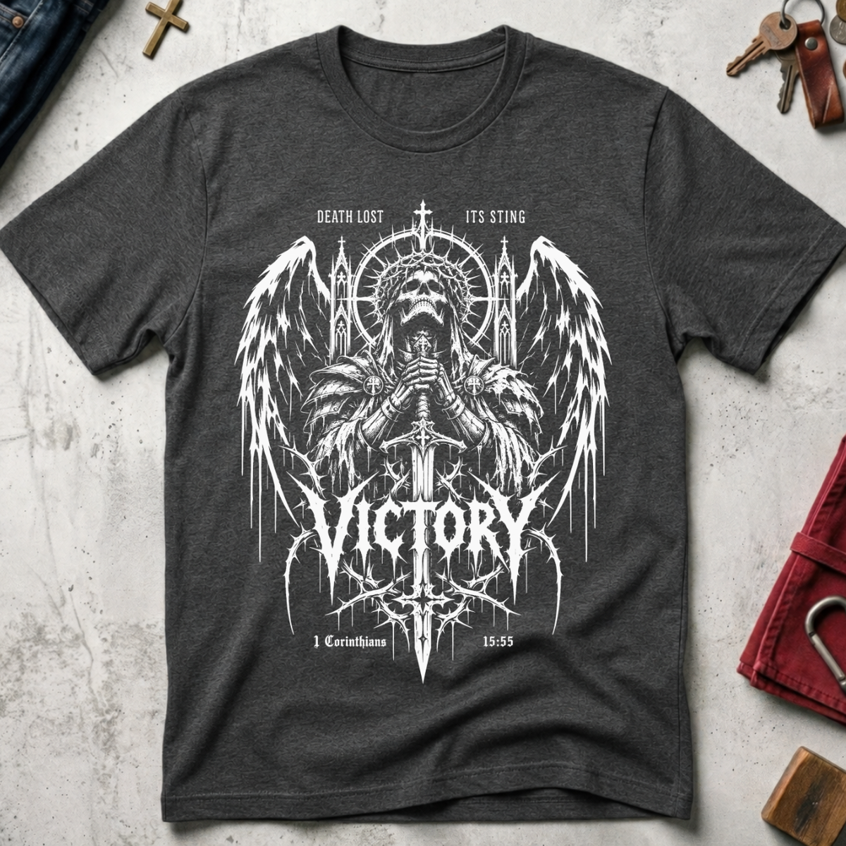 Death Lost Its Sting Christian T-shirt in Dark Heather