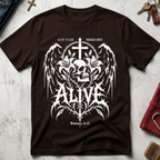 Alive to God Through Christ gothic Christian T-shirt in Dark Chocolate
