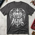 Alive to God Through Christ gothic Christian T-shirt in Charcoal