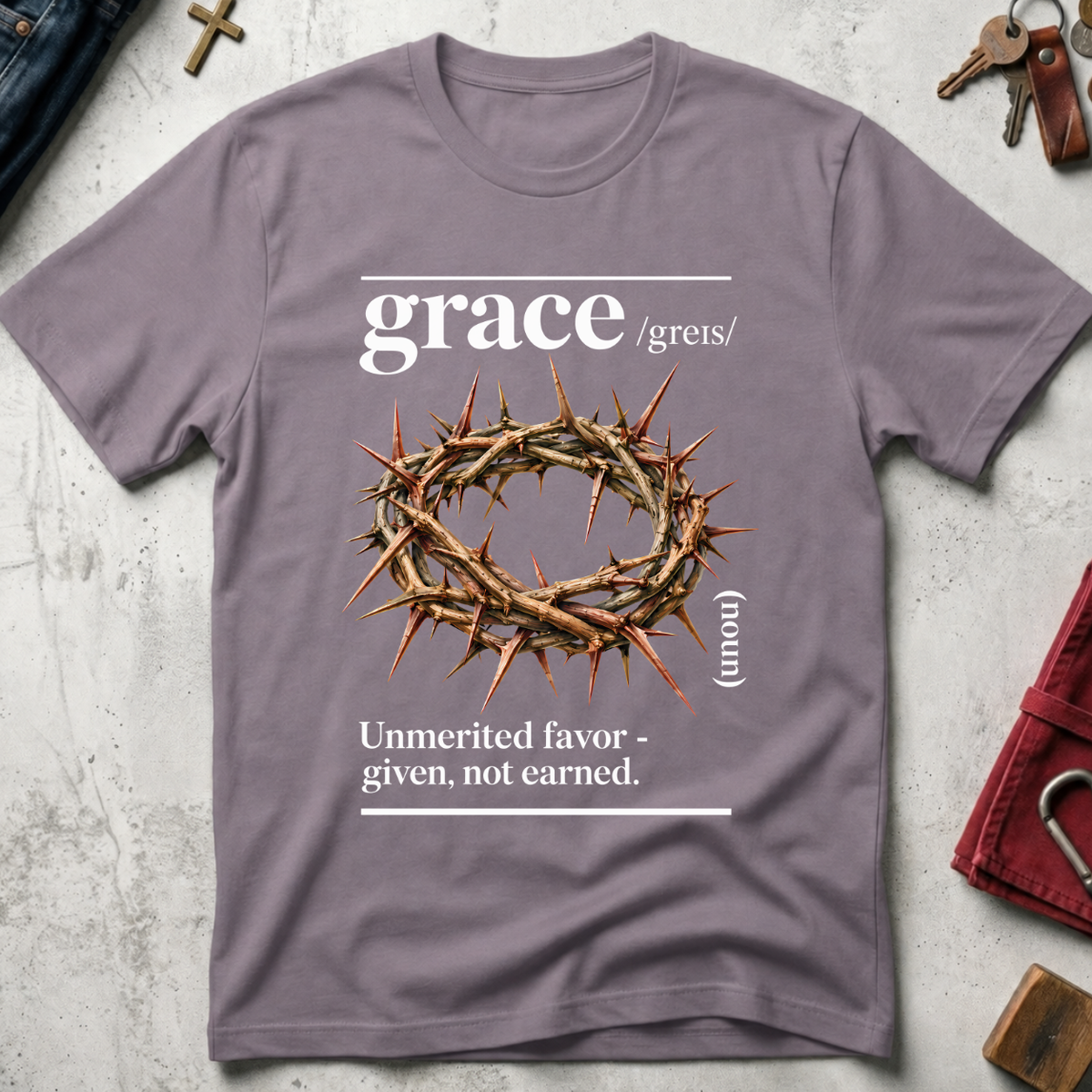 Grace dictionary-style Christian T-shirt in Paragon with crown of thorns