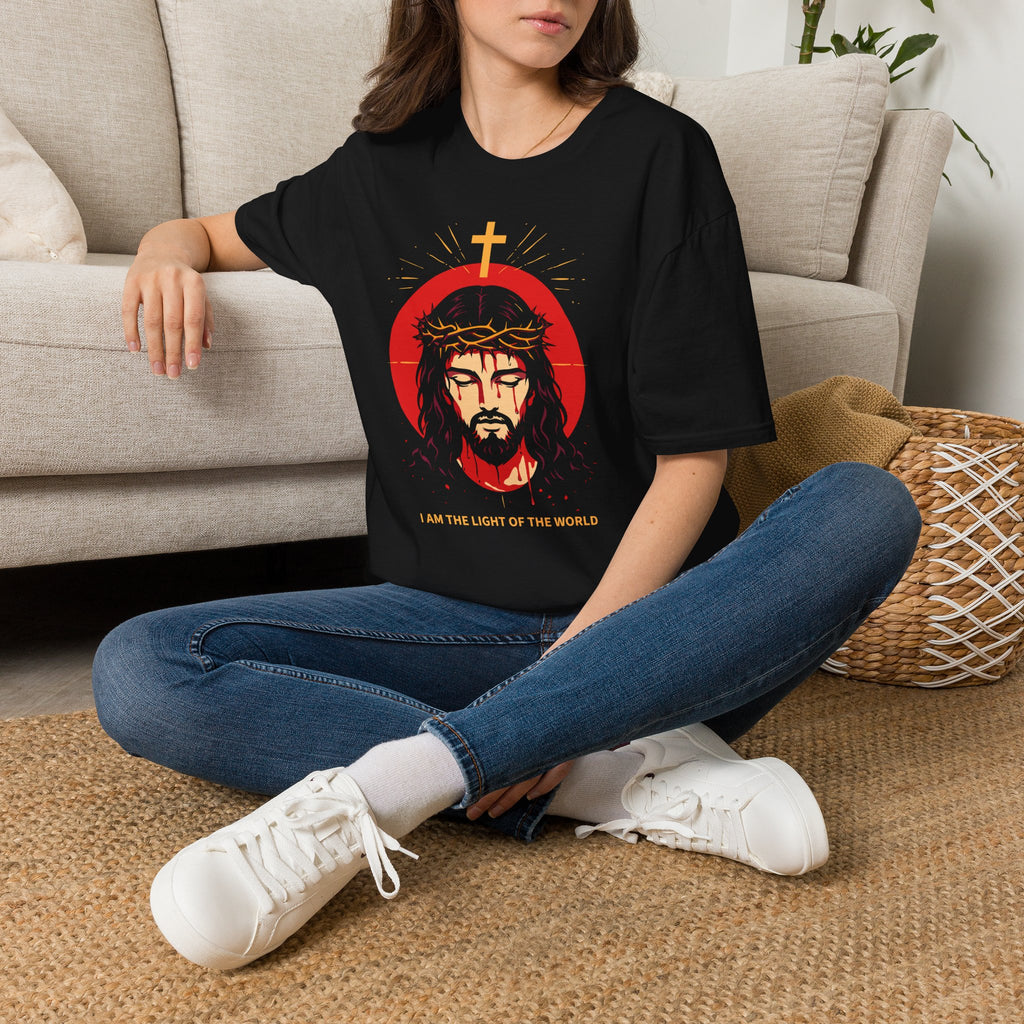 I AM THE LIGHT OF THE WORLD 2 less text T-Shirt