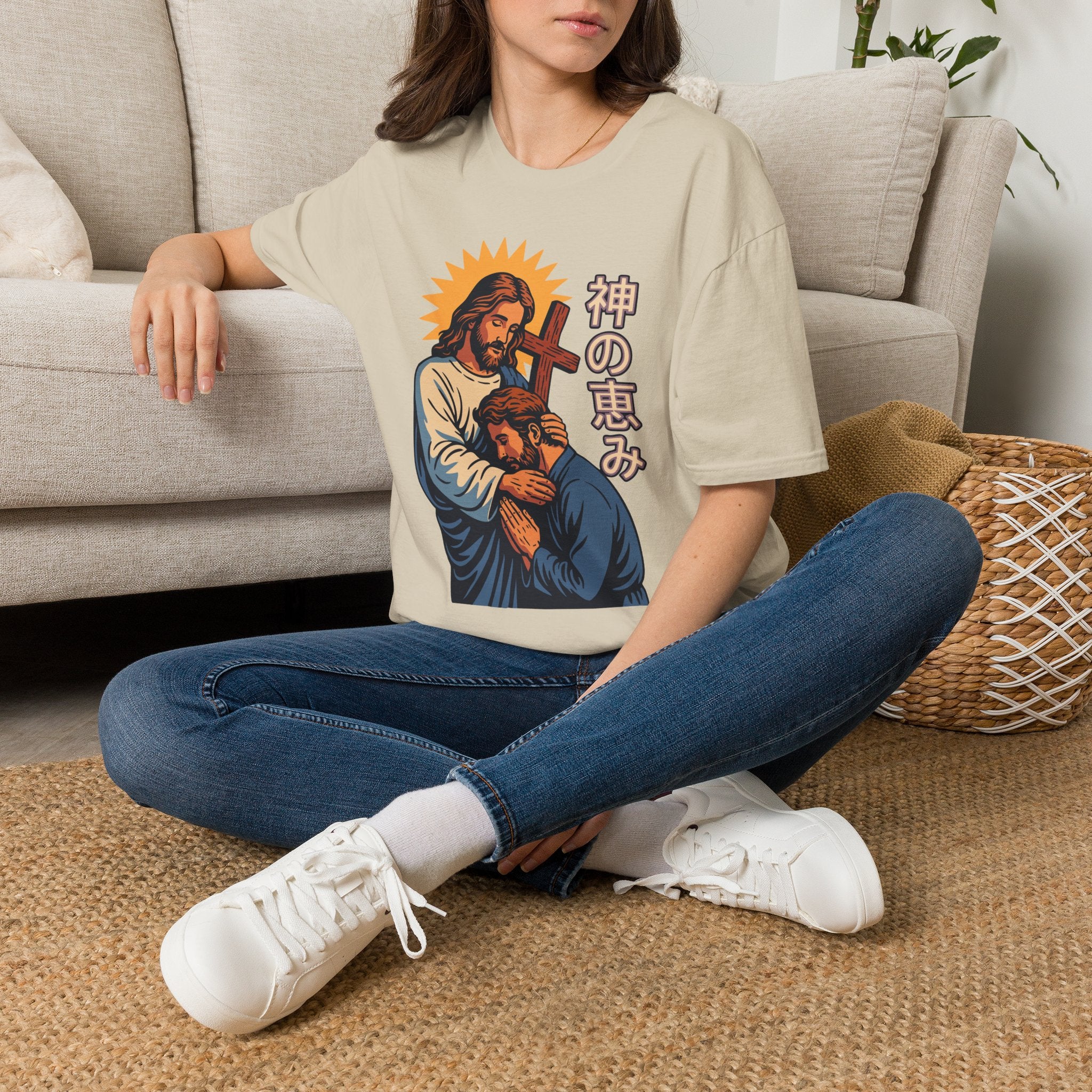Jesus Manga Hugging Man T-Shirt