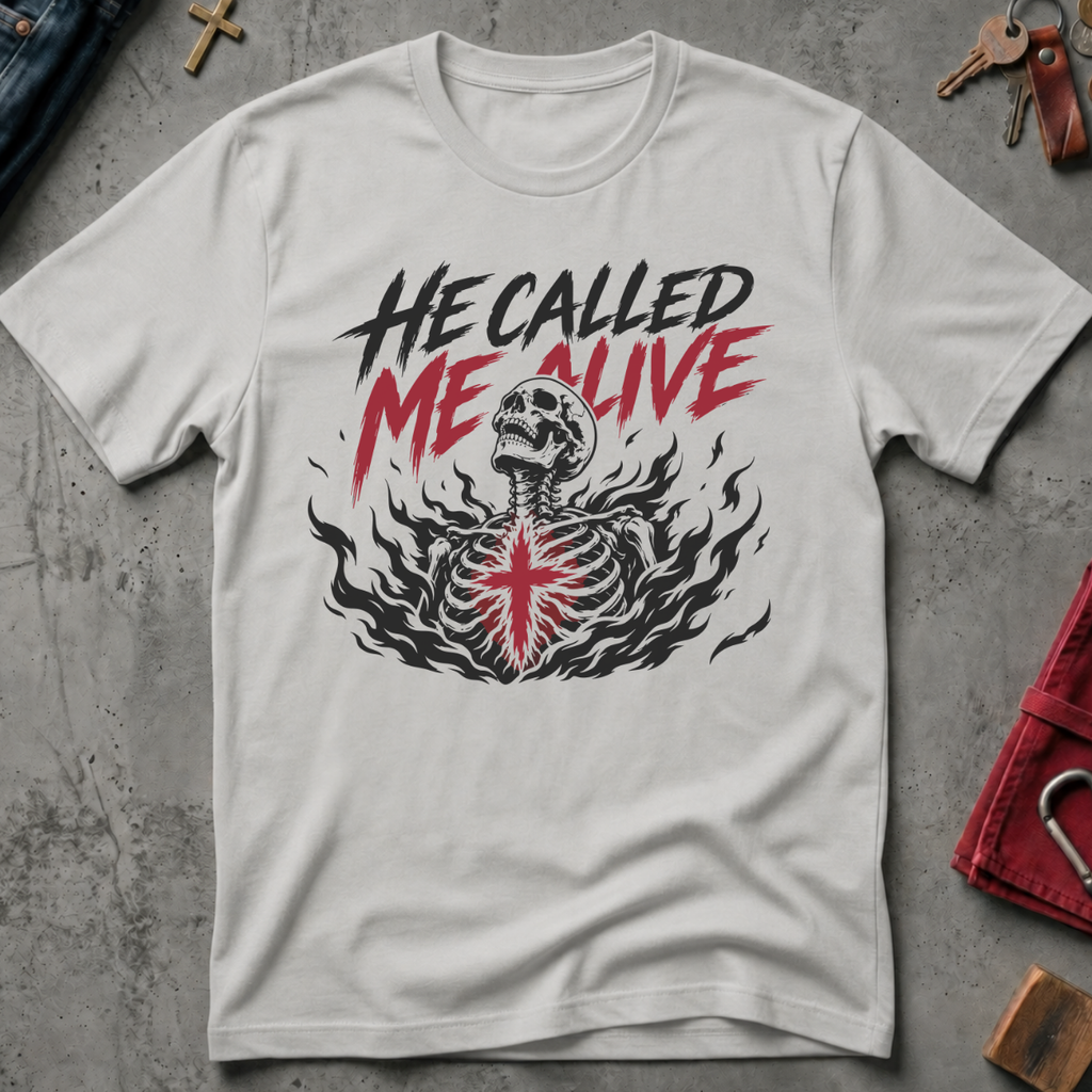 He Called Me Alive gothic Christian T-shirt in Ice Grey