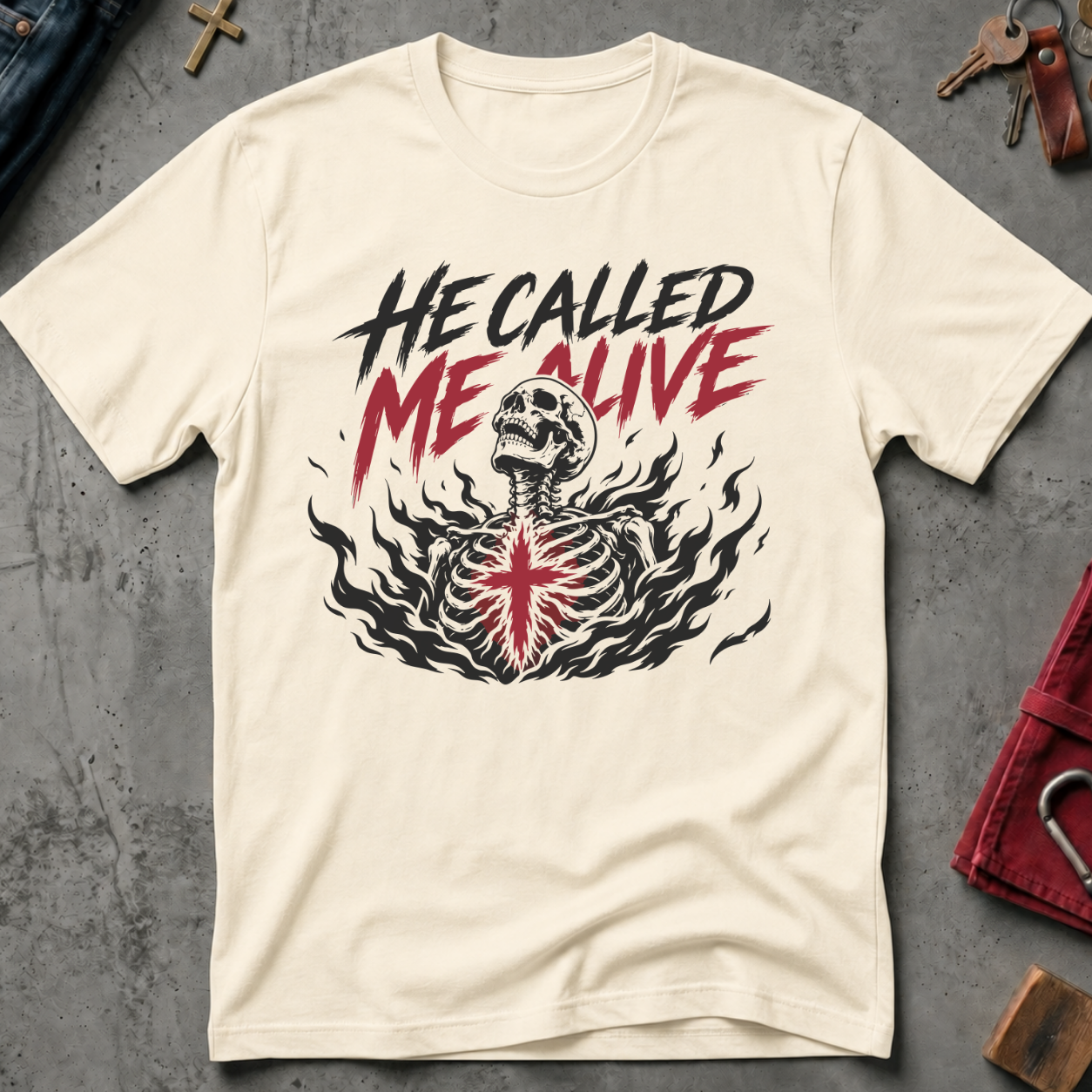 He Called Me Alive gothic Christian T-shirt in Natural