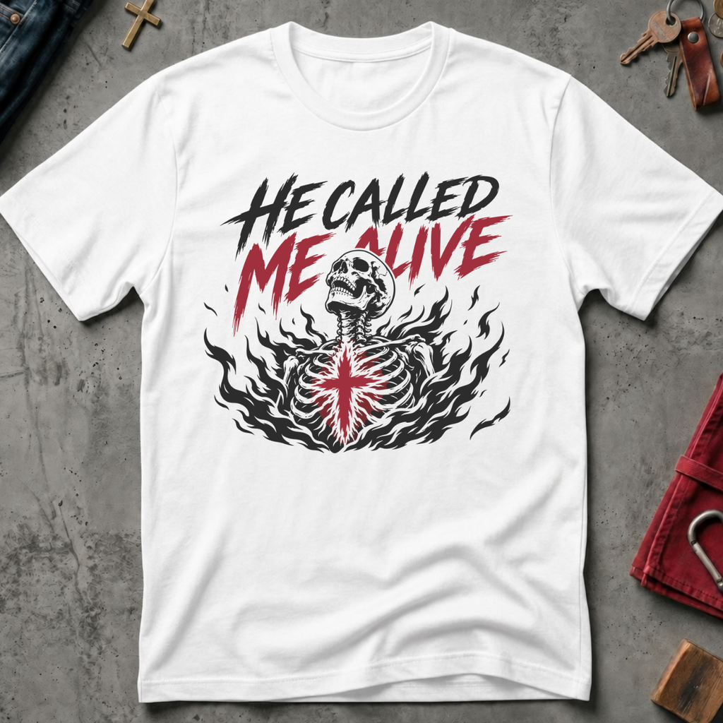 He Called Me Alive gothic Christian T-shirt in White
