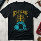 Hope Is Alive | Metal Style Empty Tomb Christian T-Shirt
