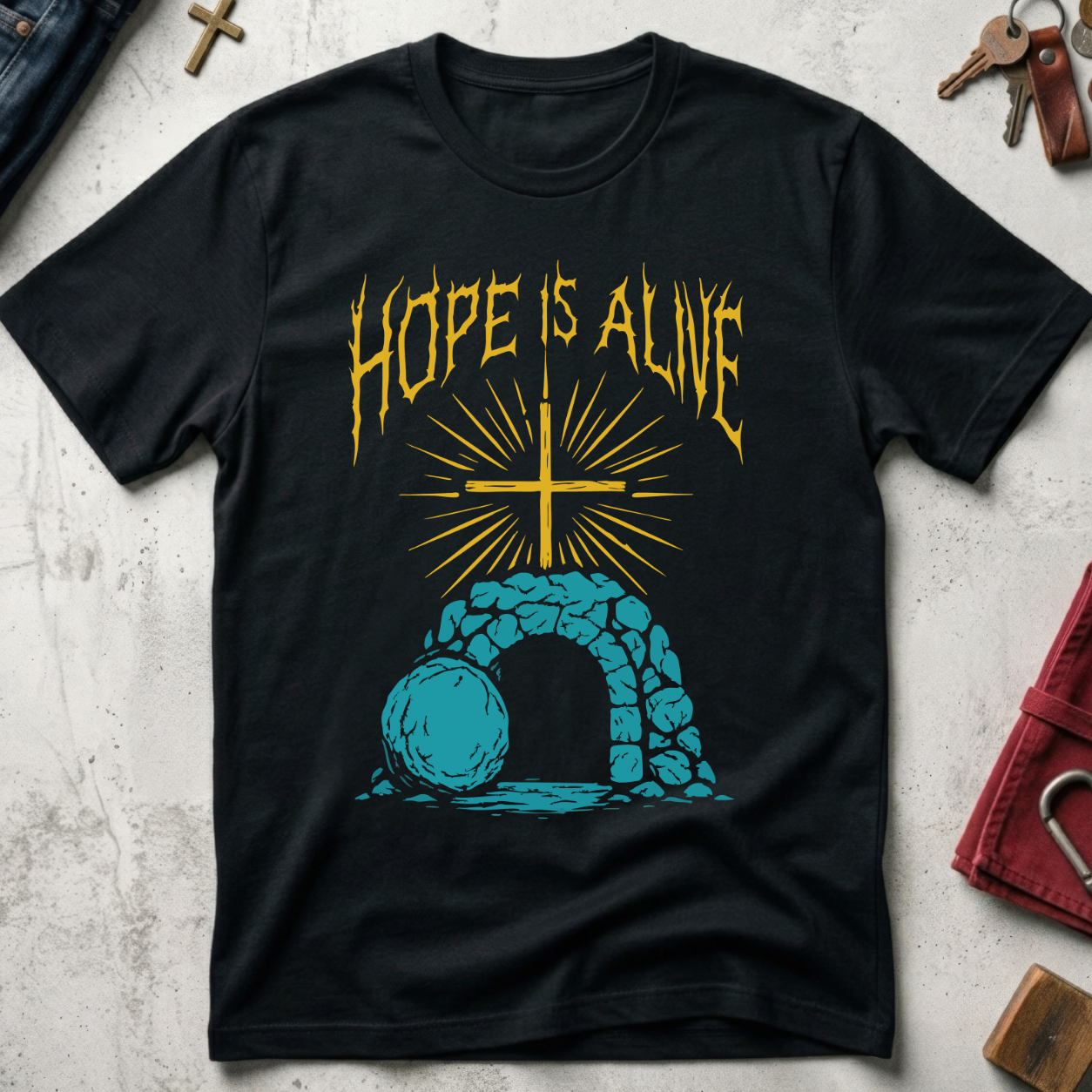 Hope Is Alive | Metal Style Empty Tomb Christian T-Shirt