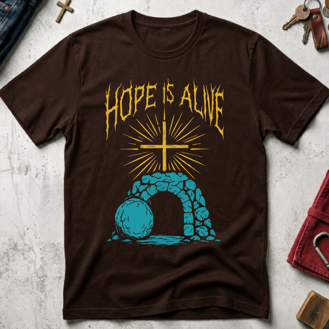 Hope Is Alive | Metal Style Empty Tomb Christian T-Shirt