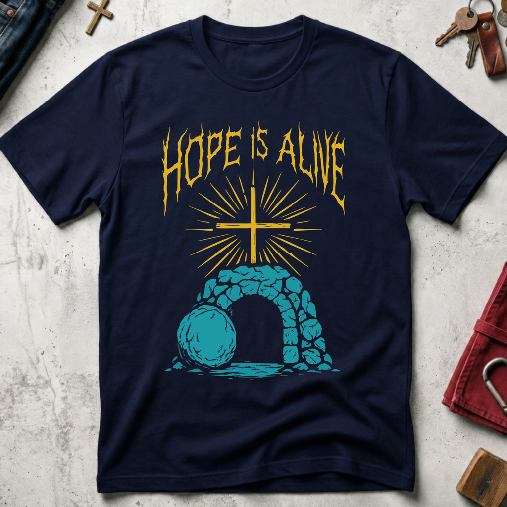 Hope Is Alive | Metal Style Empty Tomb Christian T-Shirt