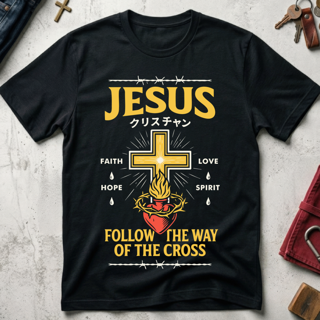 Follow the Way of the Cross Christian Jesus Streetwear T-Shirt - Black