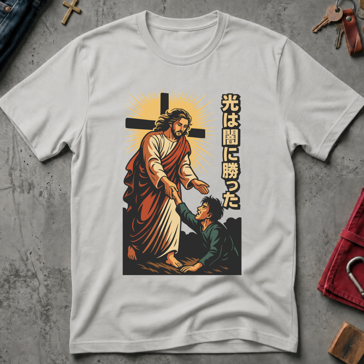 CHRISTIAN MANGA JESUS HELPING MAN 1 -3px (centered) - Mockup - Ice Grey