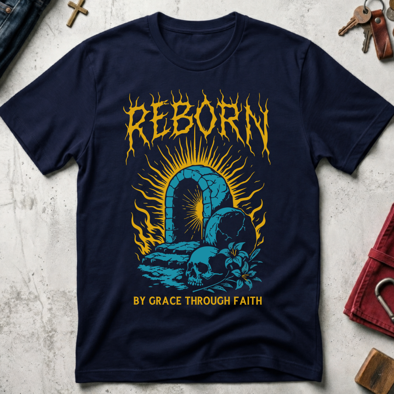 Reborn by Grace Through Faith - Navy