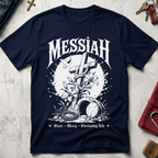 Messiah Grace Mercy Everlasting Life Christian T-shirt in Navy
