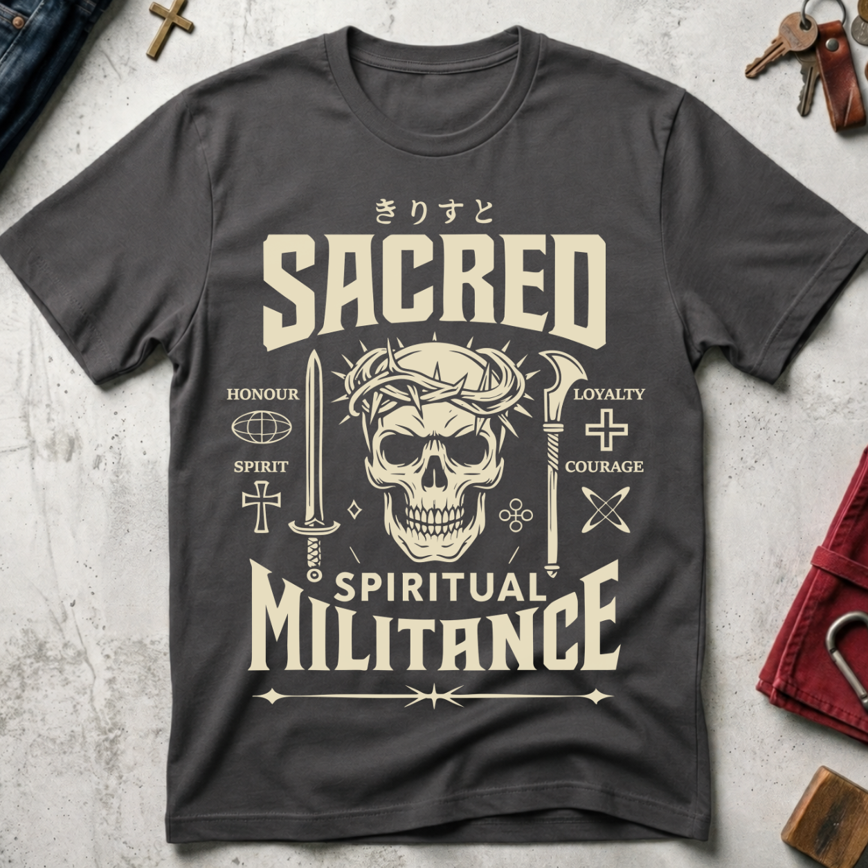 Sacred Spiritual Militance T-Shirt – Charcoal