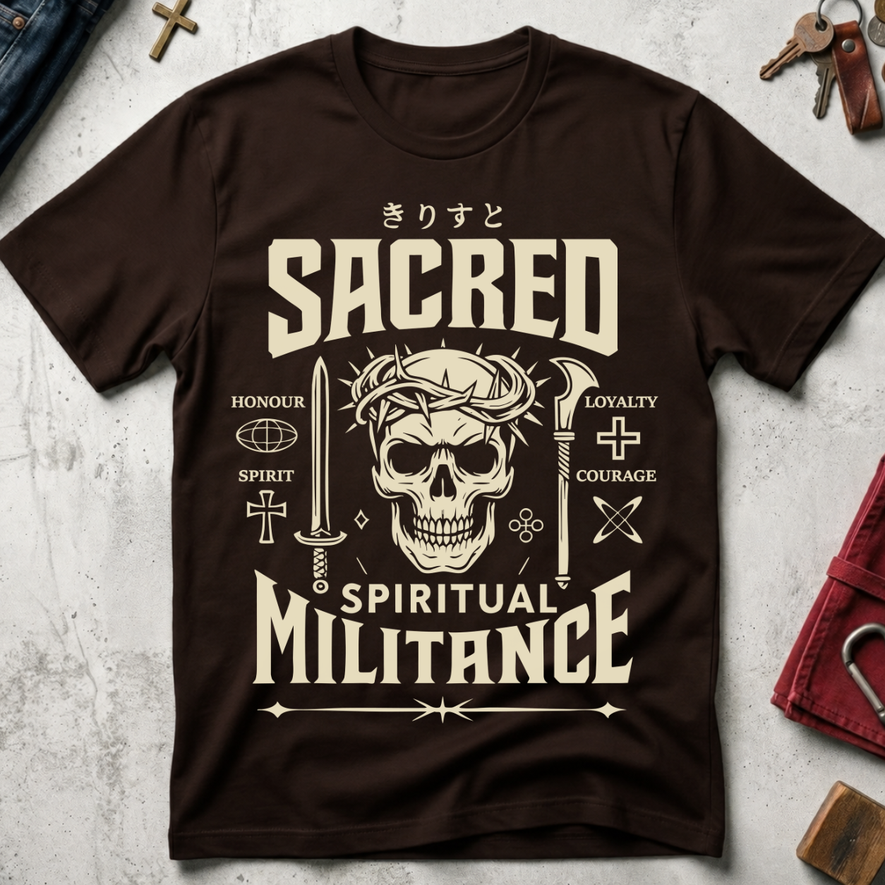 Sacred Spiritual Militance T-Shirt – Dark Chocolate