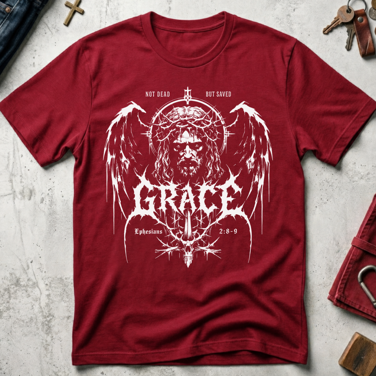 Saved by Grace - Cardinal Red